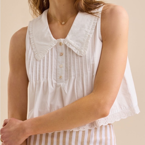 Altar'd State Tops - Altar’d State Peter Pan Collar White Ruffle Trim Eyelet Cotton Top - Size XS